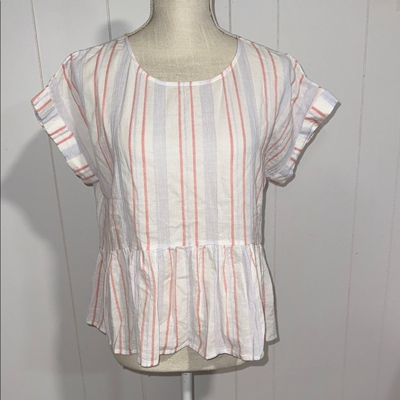 Blu Pepper White and Pink Striped Peplum Blouse - Picture 1 of 4